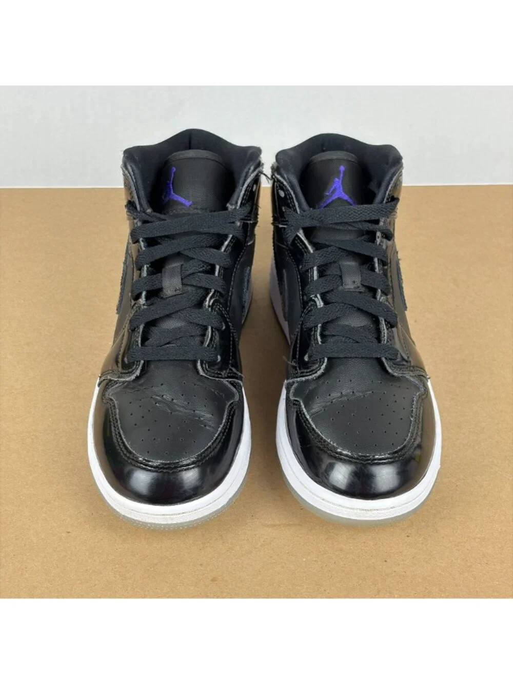 Air Jordan 1 Mid SE Space Jam Athletic Shoes Youth 5.5Y Black Purple Lace Up